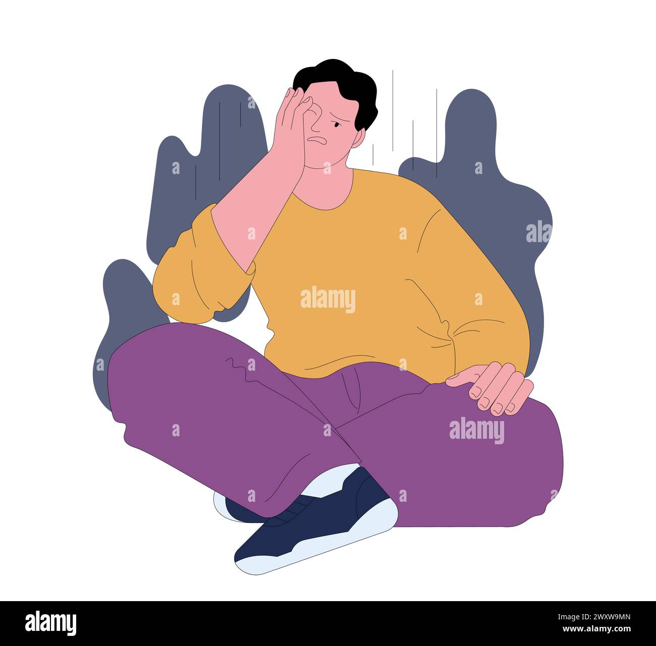 Fear of boredom. Disenchanted bored young man encapsulating the emotional and existential dread of monotony and dullness. Flat vector illustration Stock Vector