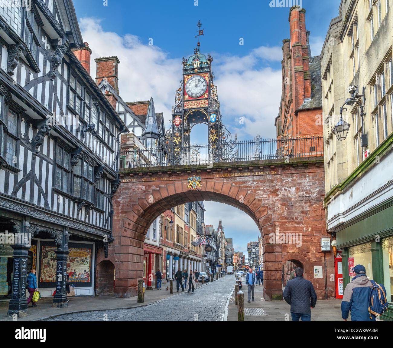 The Eastgate Clock on Eastgate Street, Chester, Cheshire, England, UK Stock Photo