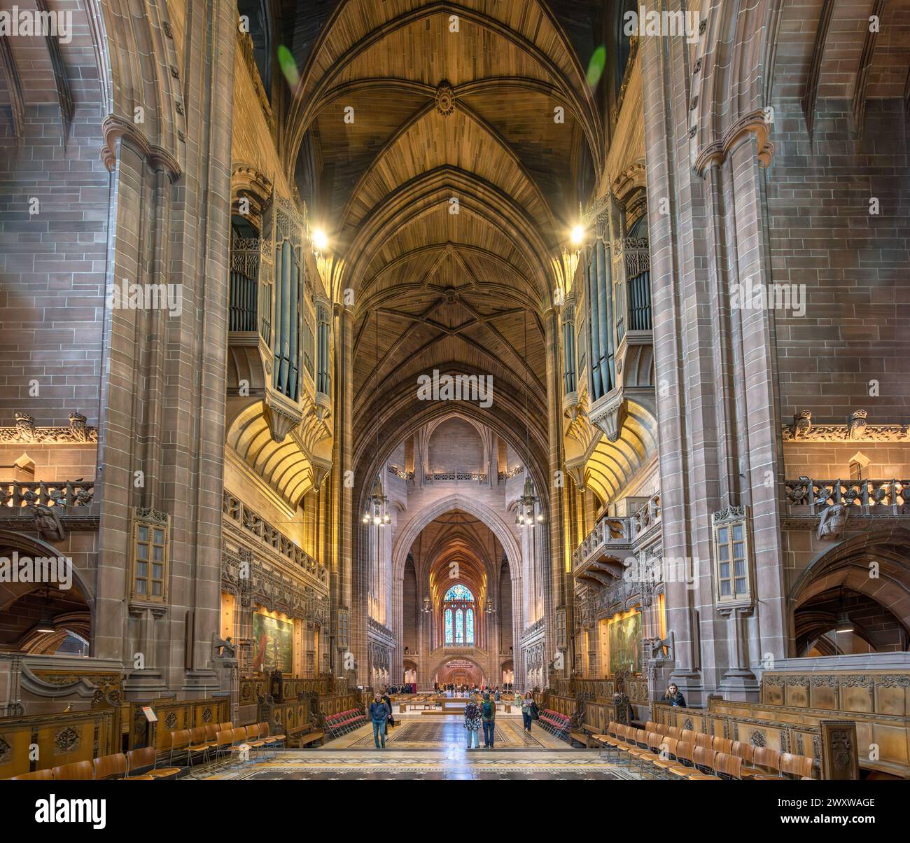 View toward the Nave of Liverpool Anglican Cathedral from the Choir, Liverpool, England, UK Stock Photo