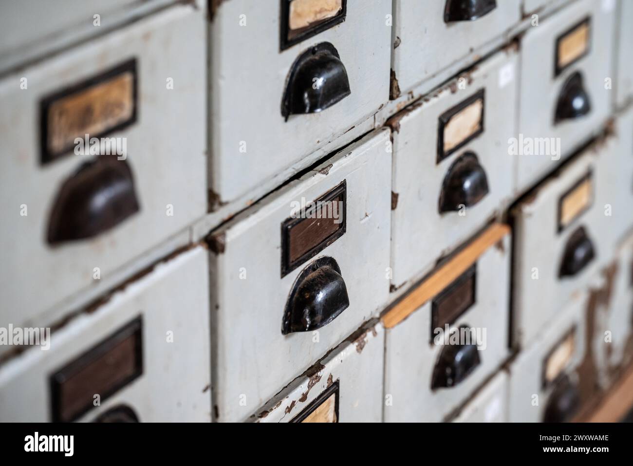 Numerical labeled files and boxes neatly arranged in rows Stock Photo Alamy