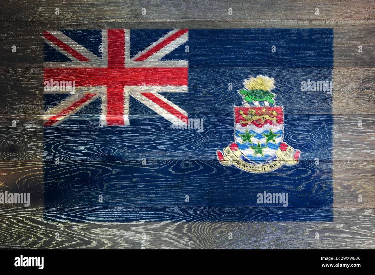 Cayman Islands flag on rustic old wood surface background Stock Photo ...