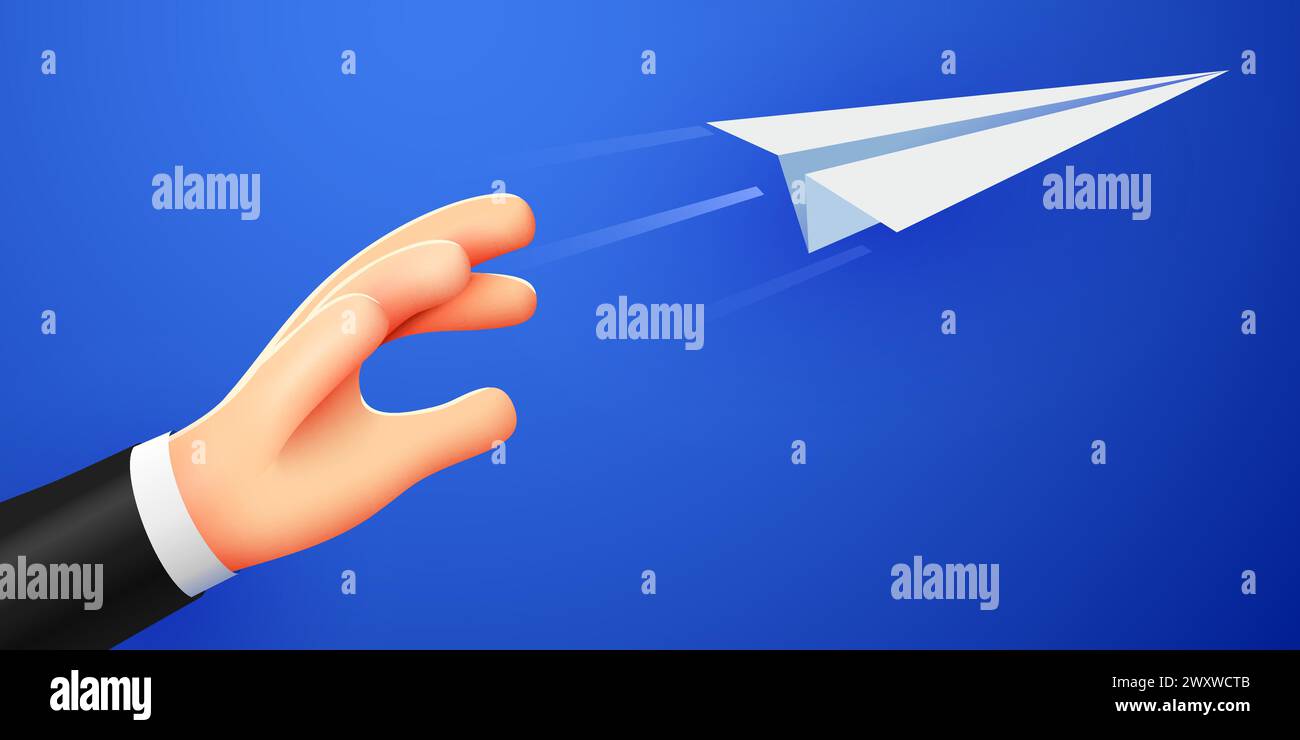 Hand launches a paper airplane. Vector illustration Stock Vector
