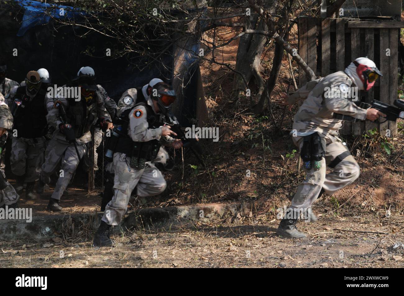 Rio de JaneiroBrazil March 10, 2023, Paintball team training in the