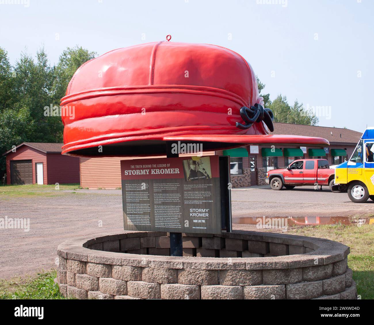 Big Stormy Kromer Cap statue in Ironwood, Michigan Stock Photo