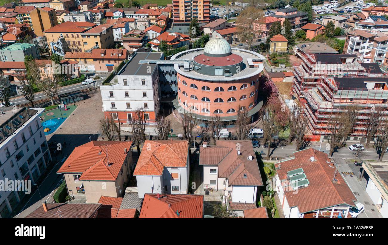 Aerial view of the municipality of Limbiate, homes and streets downtown. Rooftops. Monza and Brianza. 02-04-2024. Italy Stock Photo