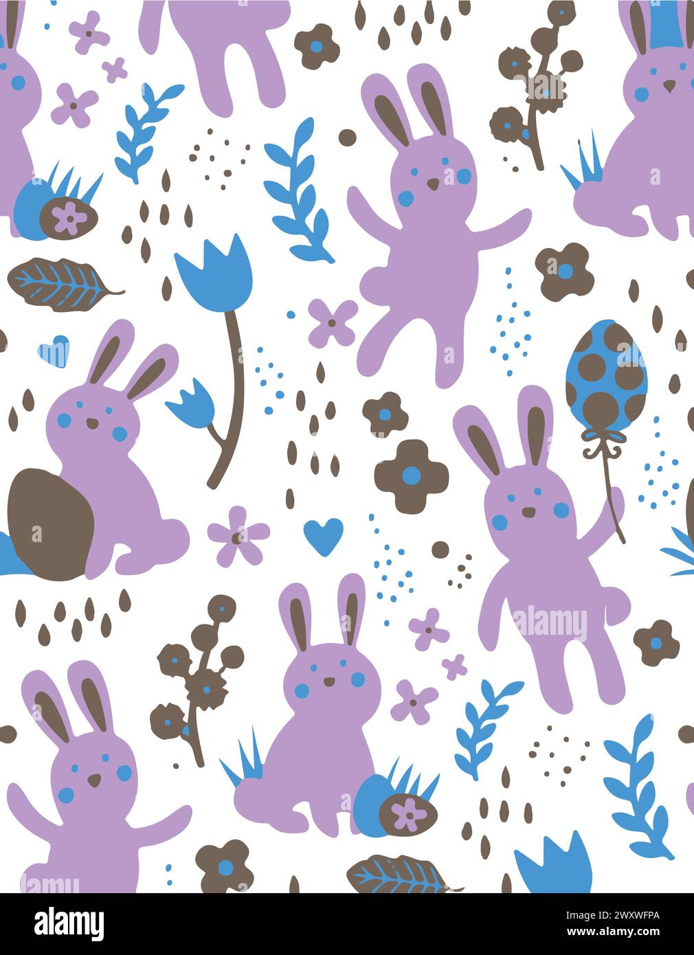 Seamless pattern with flowers and leaves and cute bunnies. Vector file ...