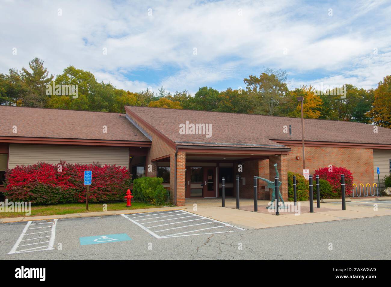 Bellingham Public Library at 100 Blackstone Street in historic town center of Bellingham, Norfolk County, Massachusetts MA, USA. Stock Photo