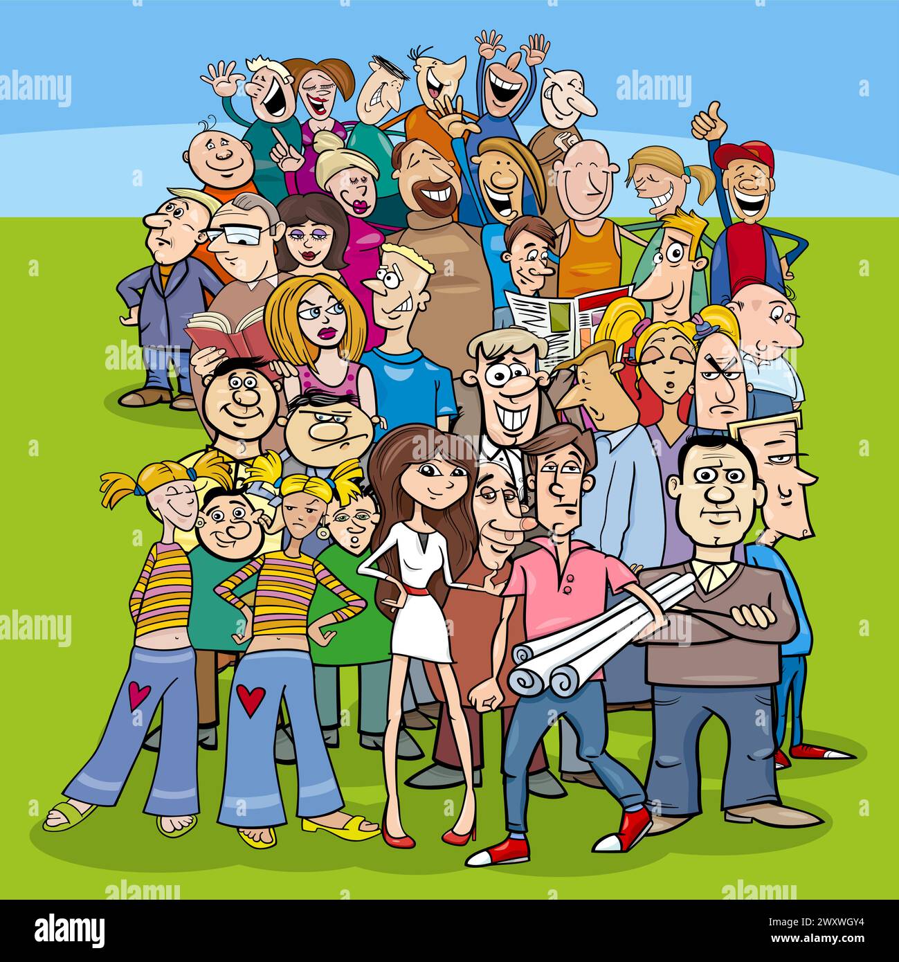 Cartoon illustration of people characters in the crowd Stock Vector