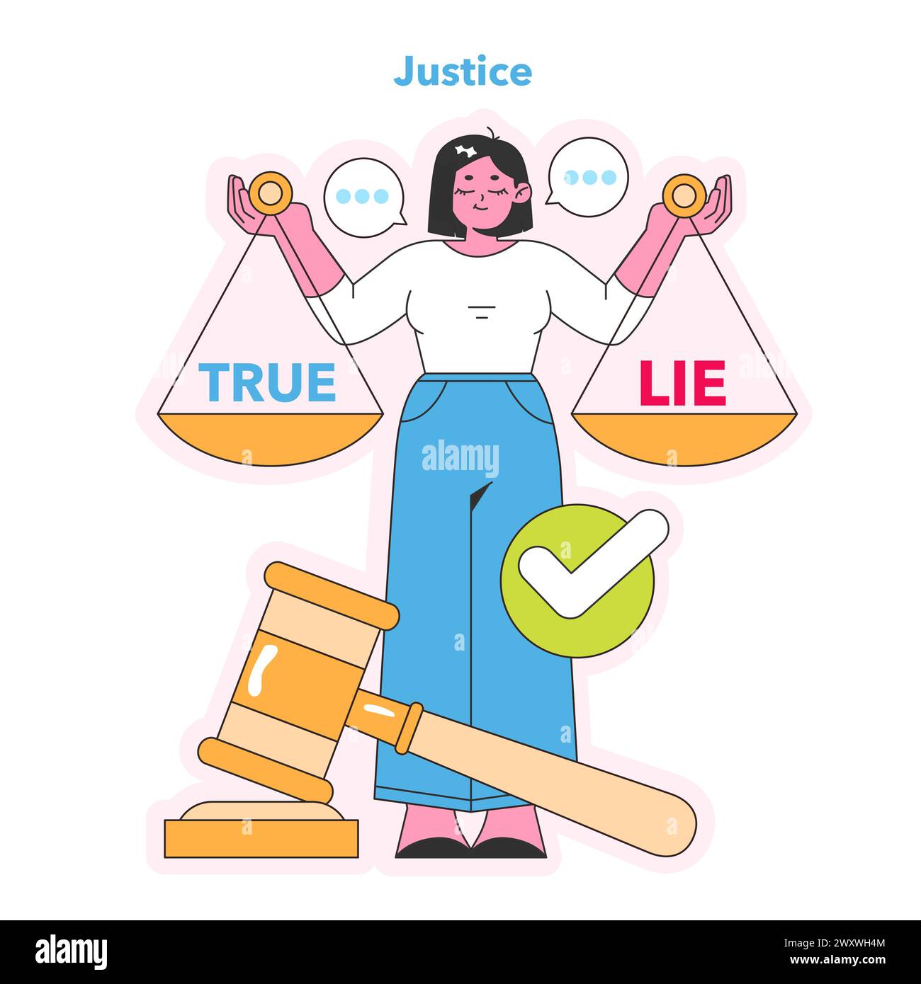 Justice concept Figure balancing scales of truth and lies