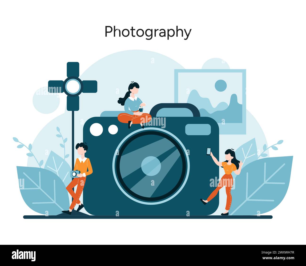 Photography concept. Characters with cameras capture the essence of moments, a snapshot of the photographer's passion and skill. The art of photography in a digital frame. Vector illustration Stock Vector