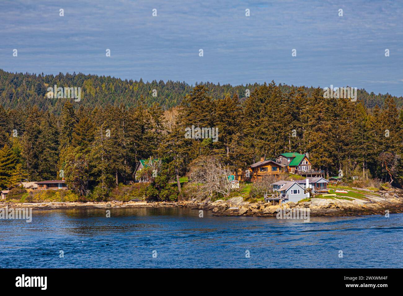 Waterfront homes on the southern tip of Galiano Island in British Columbi Canada Stock Photo