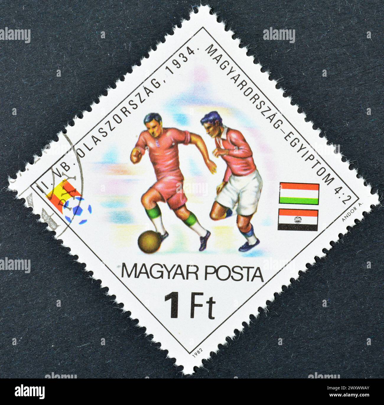 Cancelled postage stamp printed by Hungary, that promotes  FIFA World Cup 1982 - Spain, circa 1982. Stock Photo