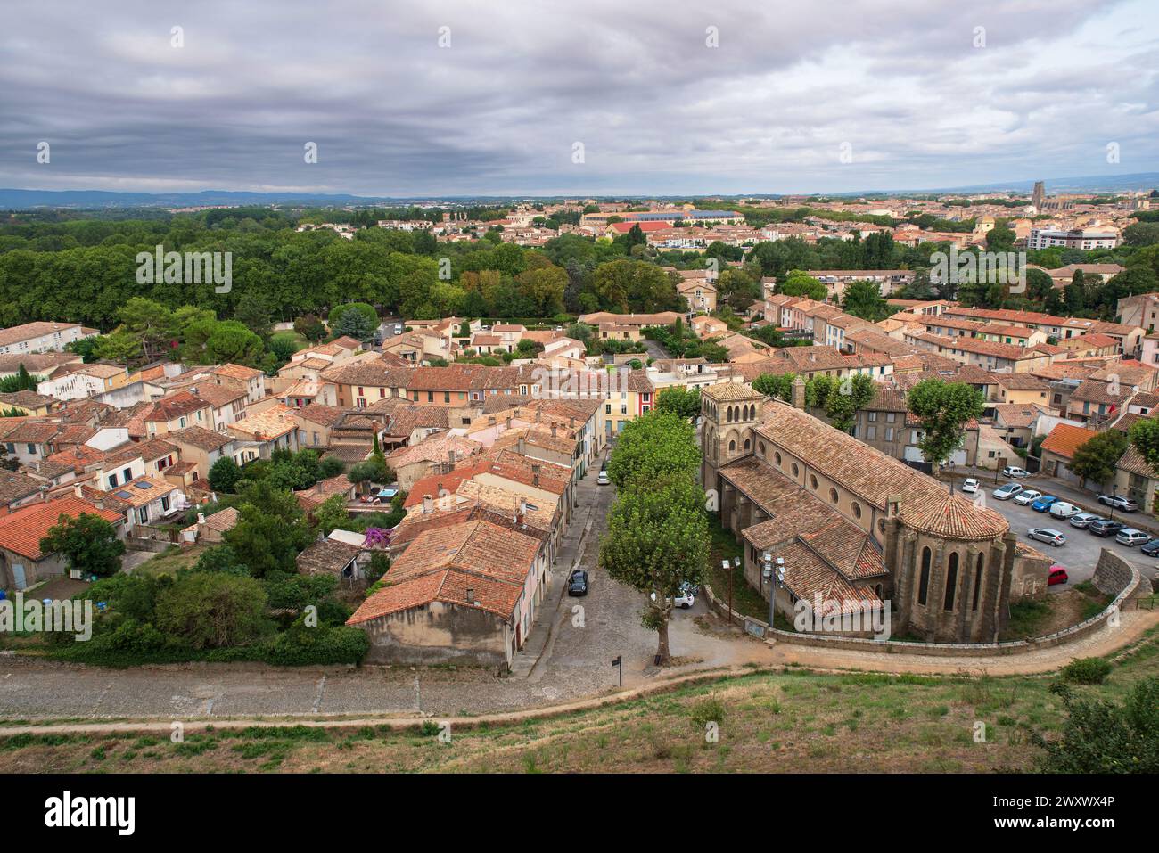 Panorama of the houses in the town of Carcassonne in the south of France Stock Photo