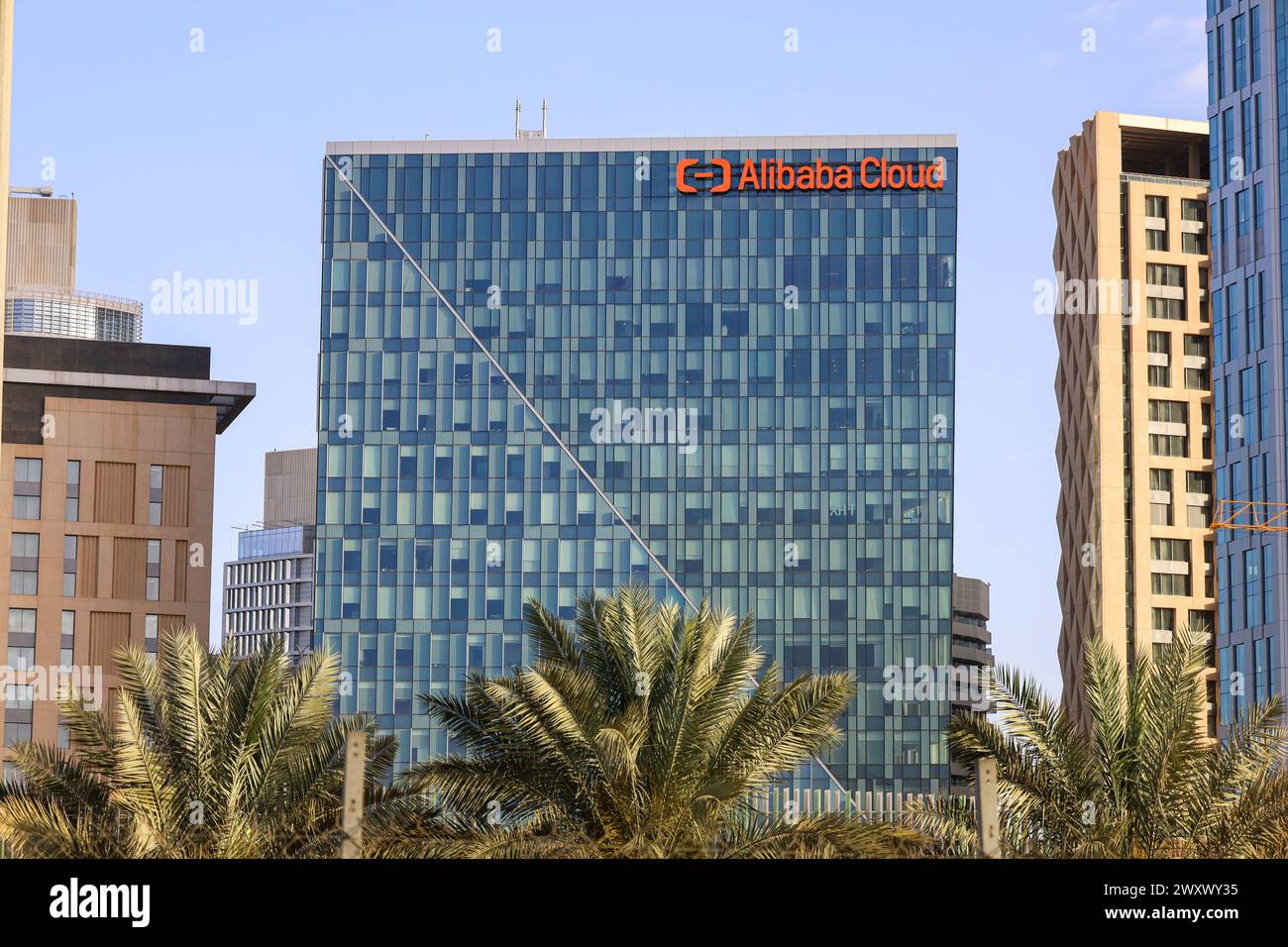 Riyadh, Saudi Arabia - Mar 25 2024, Alibaba Cloud company office  building in  King Abdullah Financial District KAFD in Riyadh Stock Photo