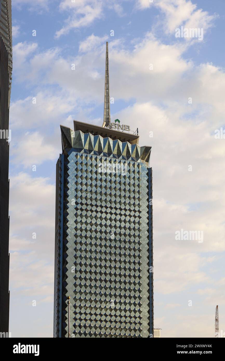 Riyadh, Saudi Arabia - Mar 25 2024, Saudi National Bank - SNB AlAhli office  building in  King Abdullah Financial District KAFD in Riyadh Stock Photo