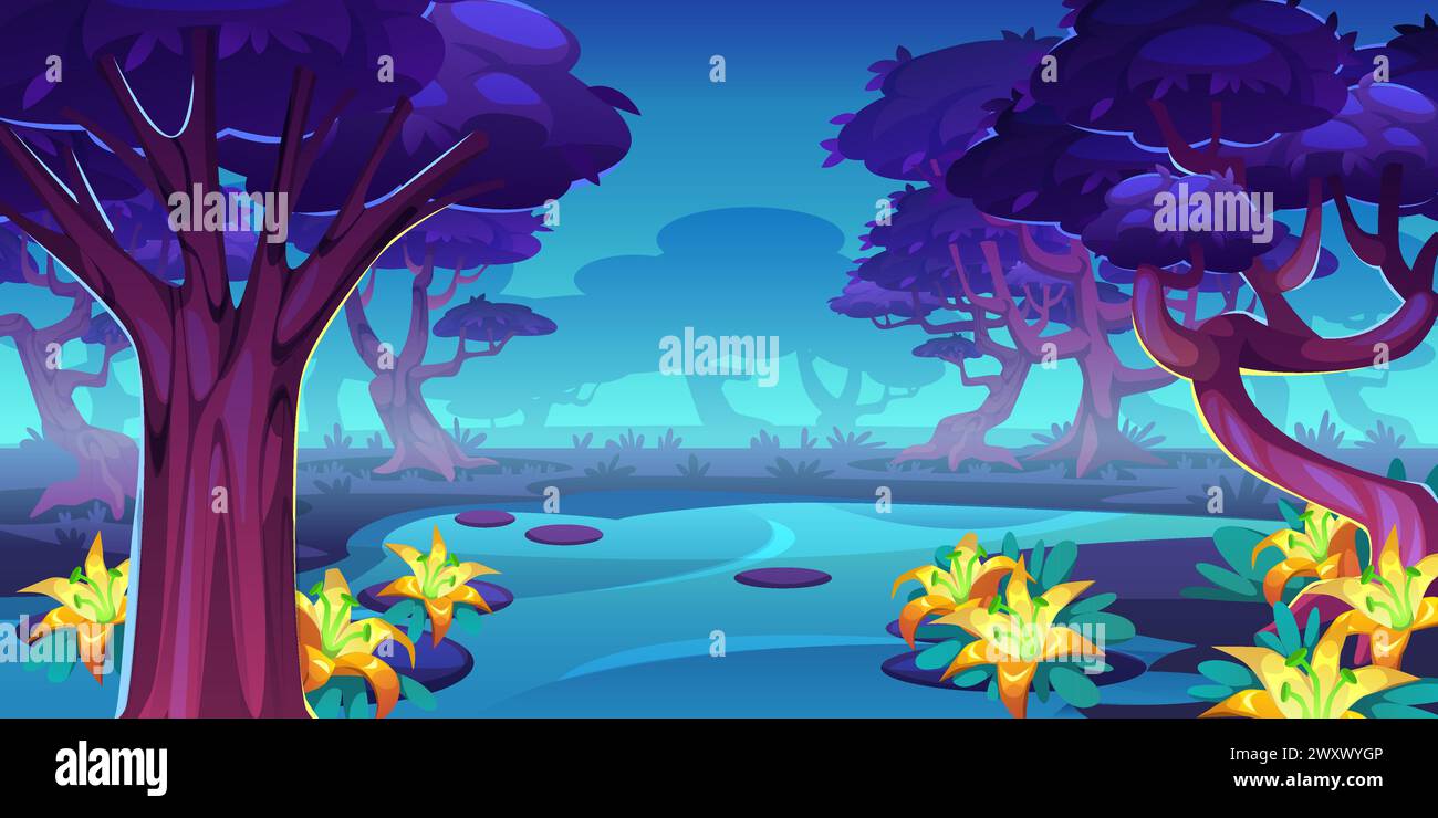 Magic trees background. Ui game location design, fantasy forest ...