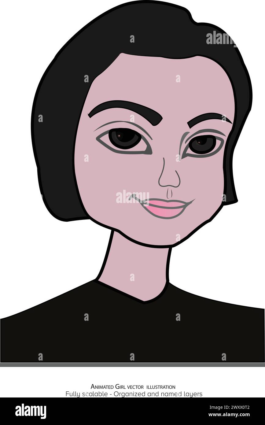 Beautiful Fashion Girl with Short Hair - Animated Vector Illustration with Named and Fully Organized Layers Stock Vector