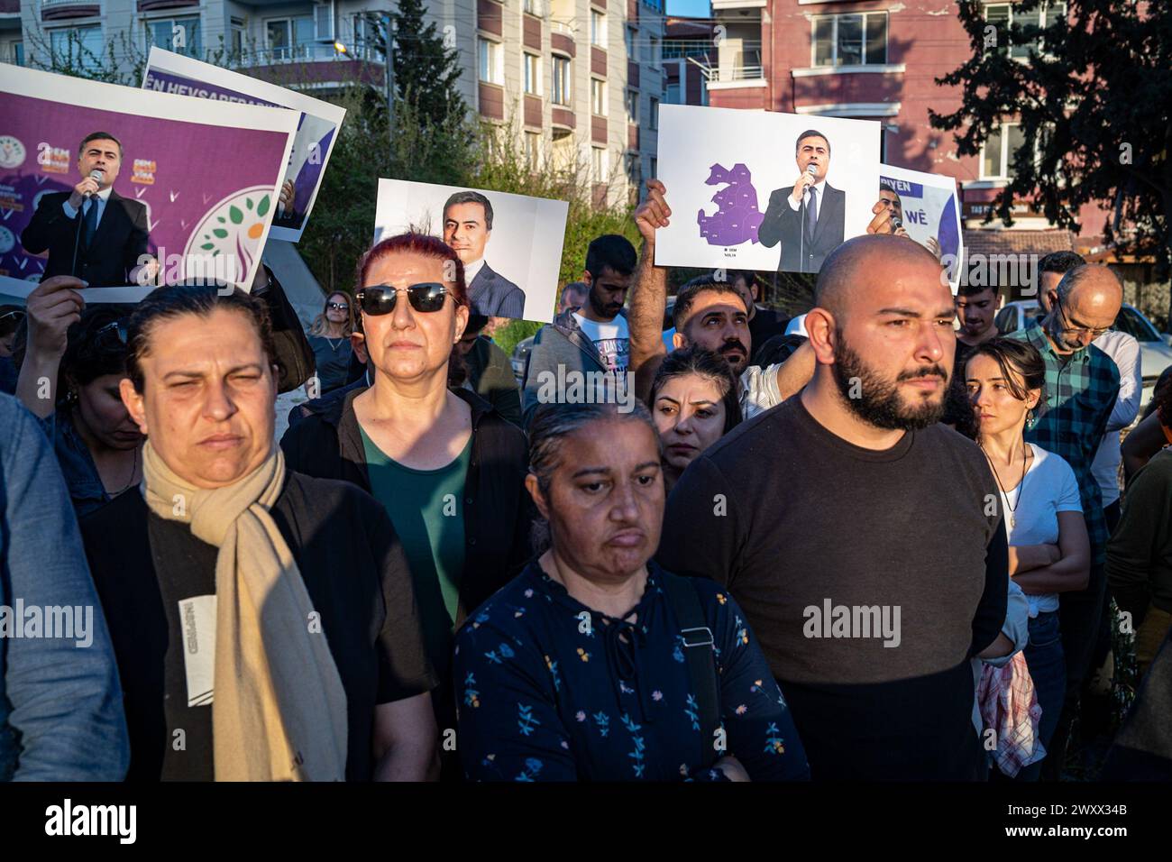 Abdullah Zeydan of the DEM Party (Peoples' Equality and Democracy Party), who was elected Mayor of Van Metropolitan Municipality, was deprived of his right to be elected and the Provincial Electoral Board decided to give a license to the AKP (Justice and Development Party) candidate. This is the first time in the history of the Republic of Turkey. This was described as a blow to the right to vote and be elected. Press statements and protests were organized in many provinces, especially in Van. In Hatay, a press statement was held carrying Abdullah Zeydan's photographs. Stock Photo