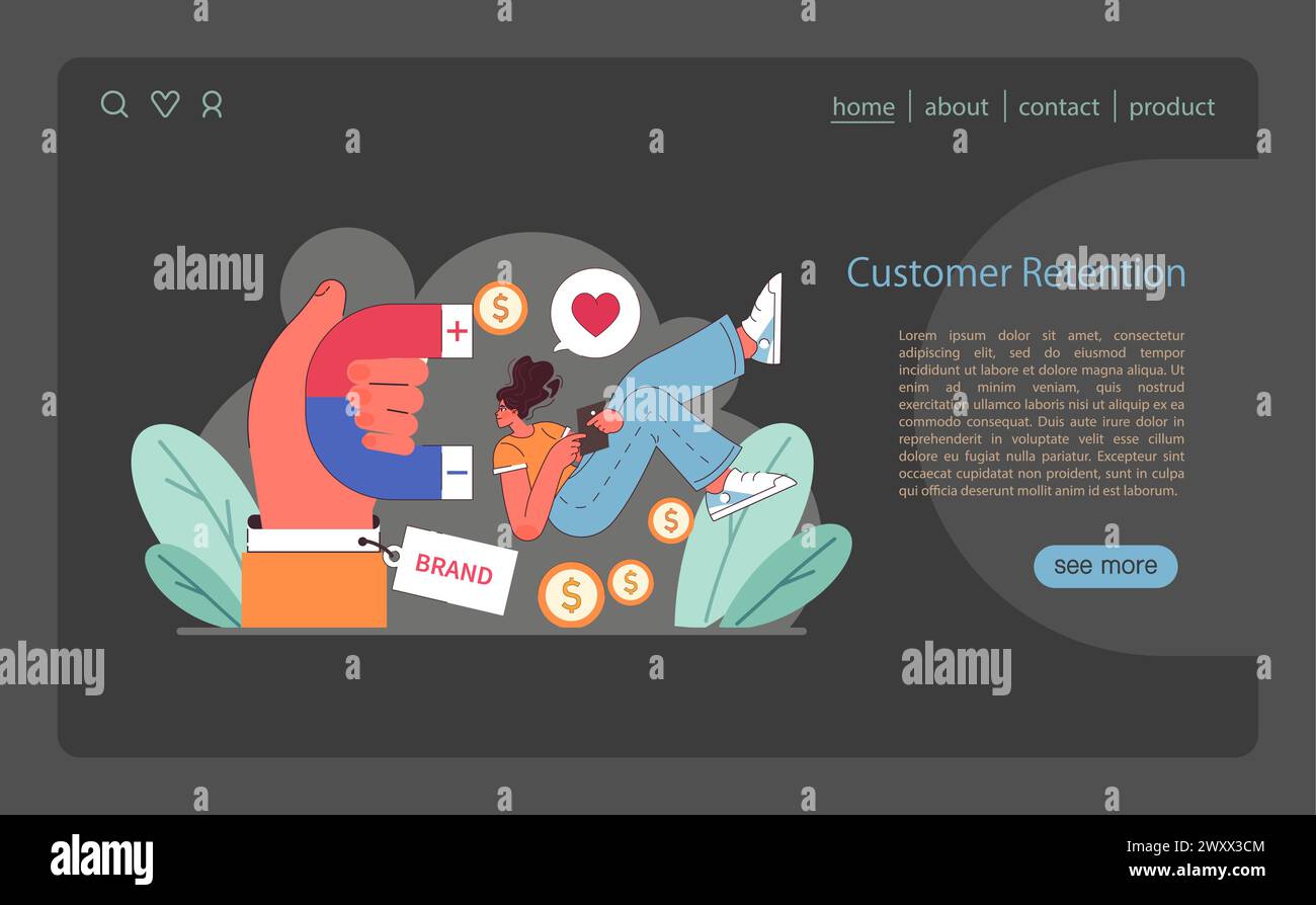 Customer Retention concept. A in brand colors attracts a content