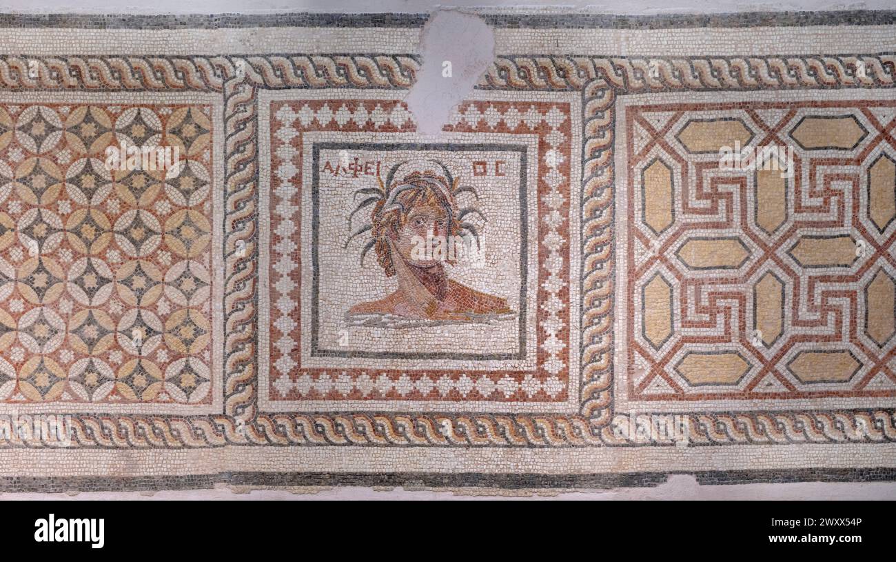 Alpheus, Alpheios, river god, Mosaic, Hatay Archaeology Museum, Antakya, Antioch, Hatay Province, Turkey Stock Photo