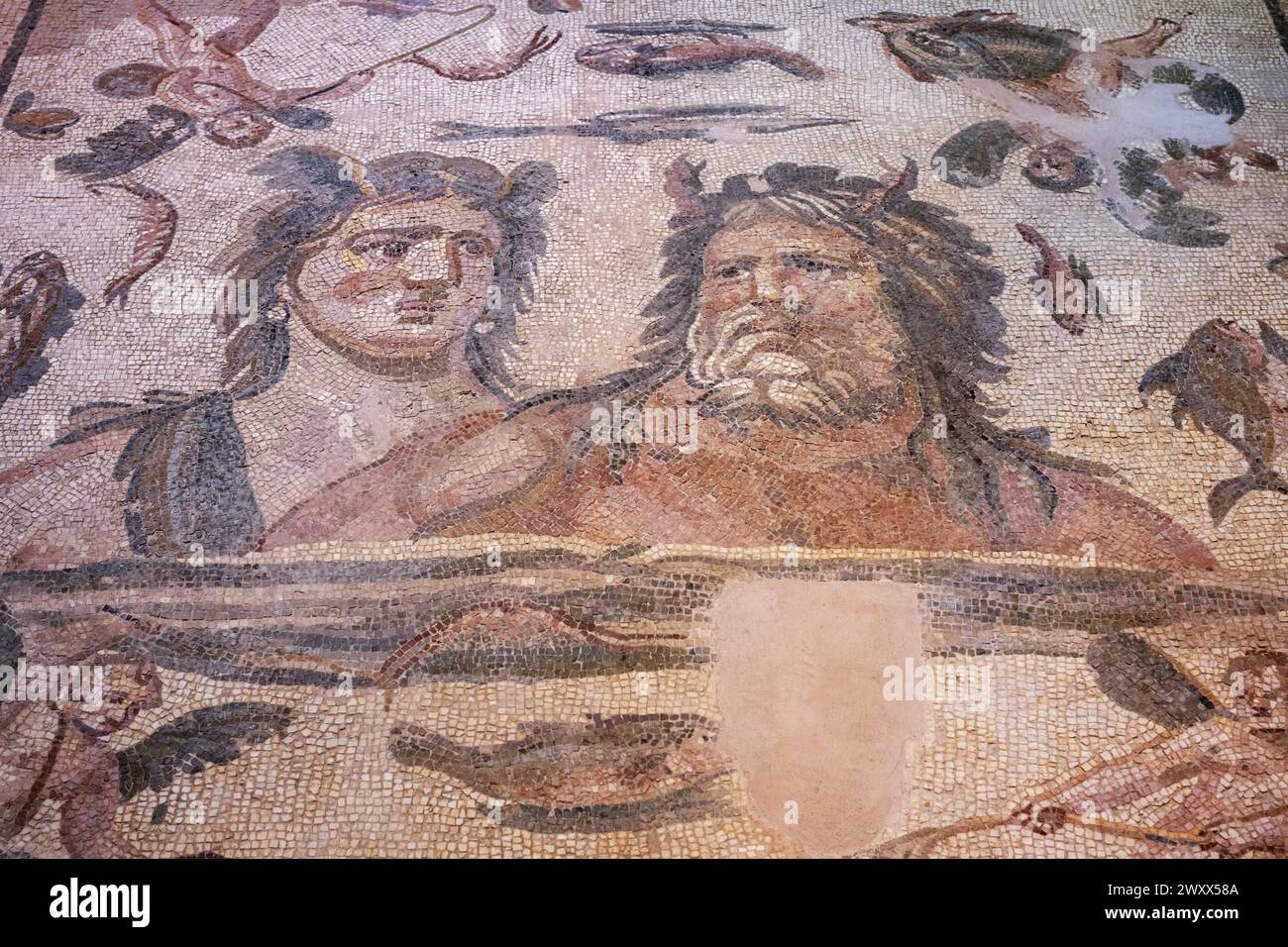 Mosaic of Oceanus and Tethys, Daphne, 4th century, Hatay Archaeology Museum, Antakya, Antioch, Hatay Province, Turkey Stock Photo