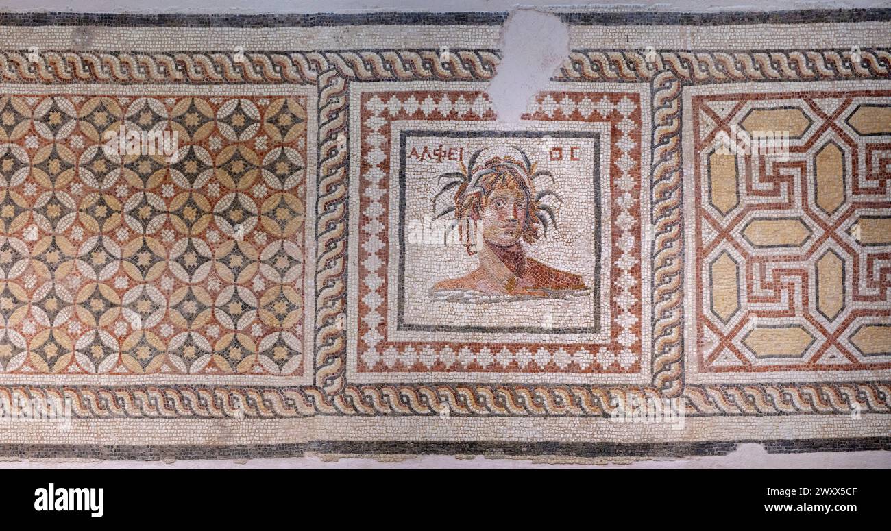 Alpheus, Alpheios, river god, Mosaic, Hatay Archaeology Museum, Antakya, Antioch, Hatay Province, Turkey Stock Photo