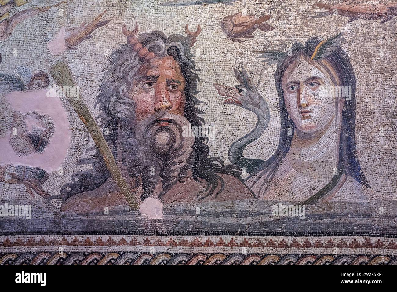 Oceanus and Thetys mosaic, Zeugma Mosaic Museum, Gaziantep, Gaziantep Province, Turkey Stock Photo