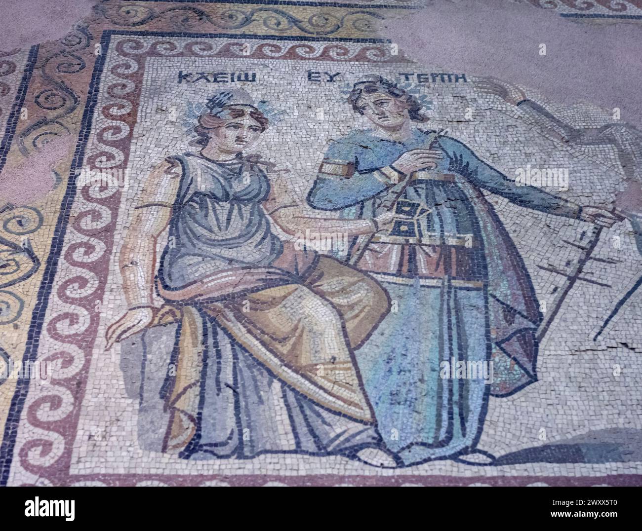 Clio and Euterpe mosaic, Zeugma Mosaic Museum, Gaziantep, Gaziantep Province, Turkey Stock Photo