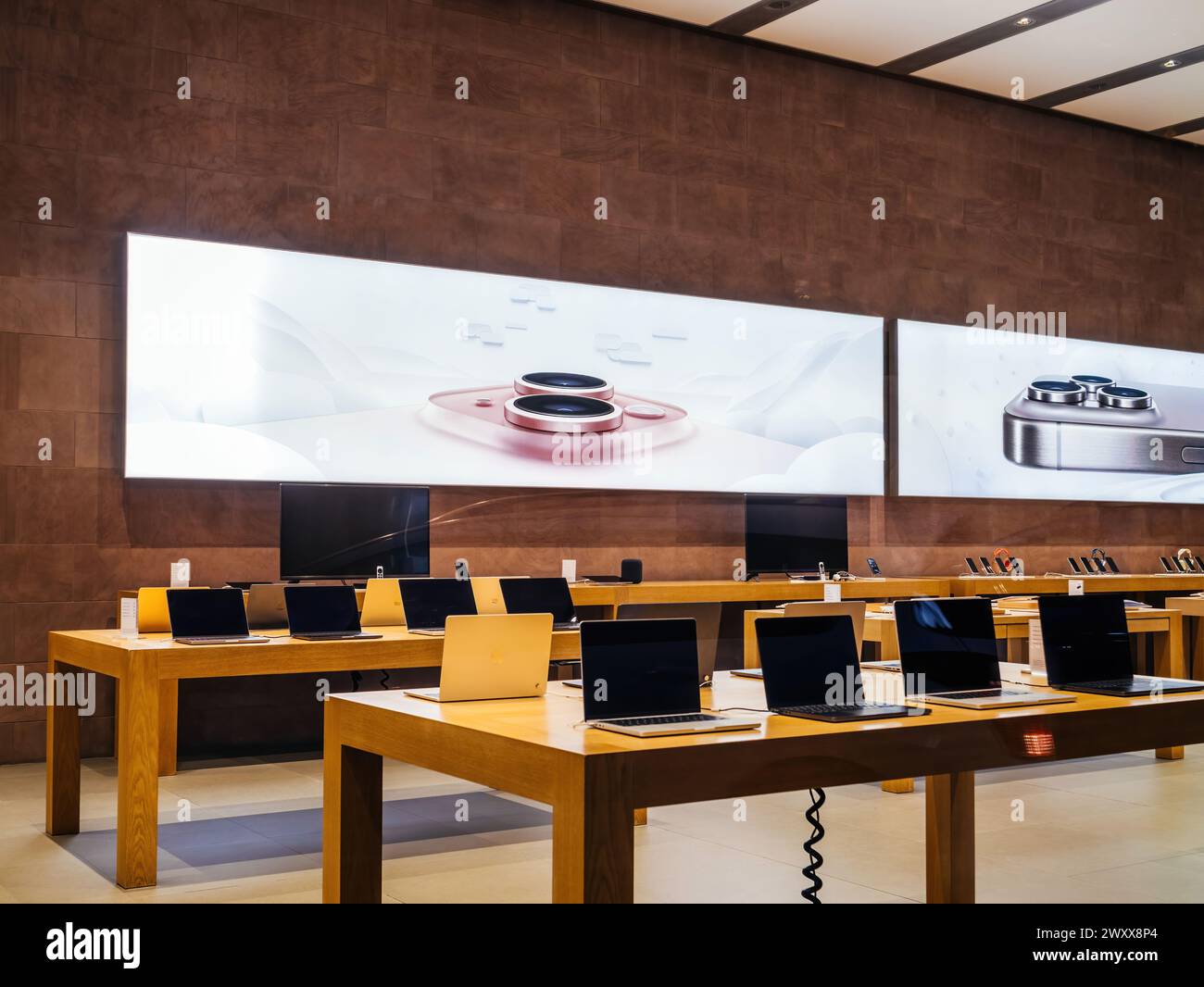 Strasbourg, France - Dec 23, 2023: An empty Apple store presents a ...