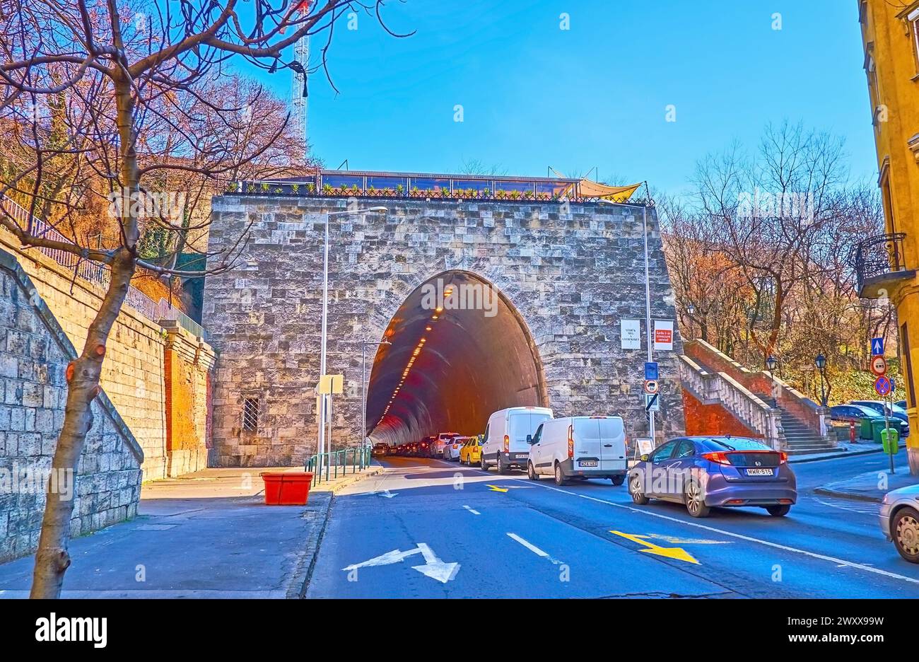 BUDAPEST, HUNGARY - MARCH 3, 2022: The Buda Castle Tunnel entrance, Alagut Street, Budapest, Hungary Stock Photo