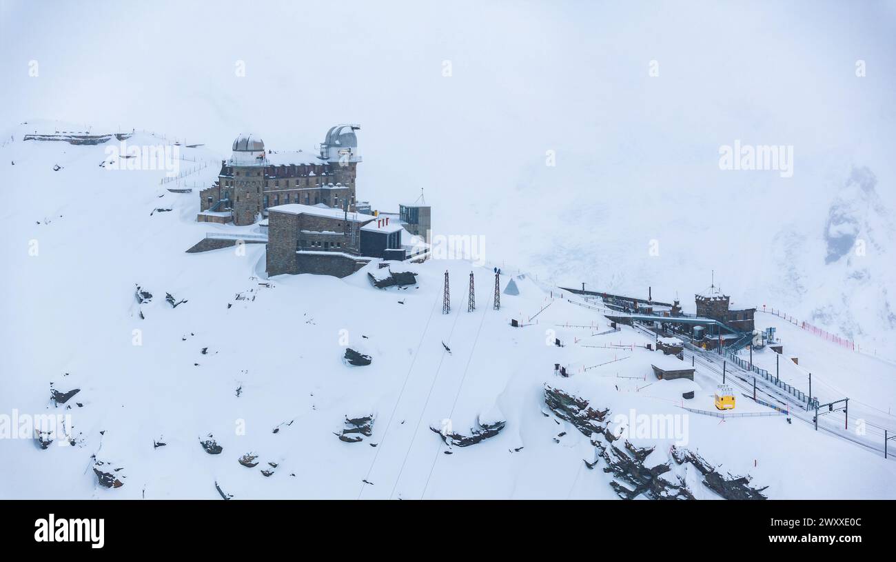Aerial View of Snowy Zermatt Ski Resort, Switzerland with Train and ...