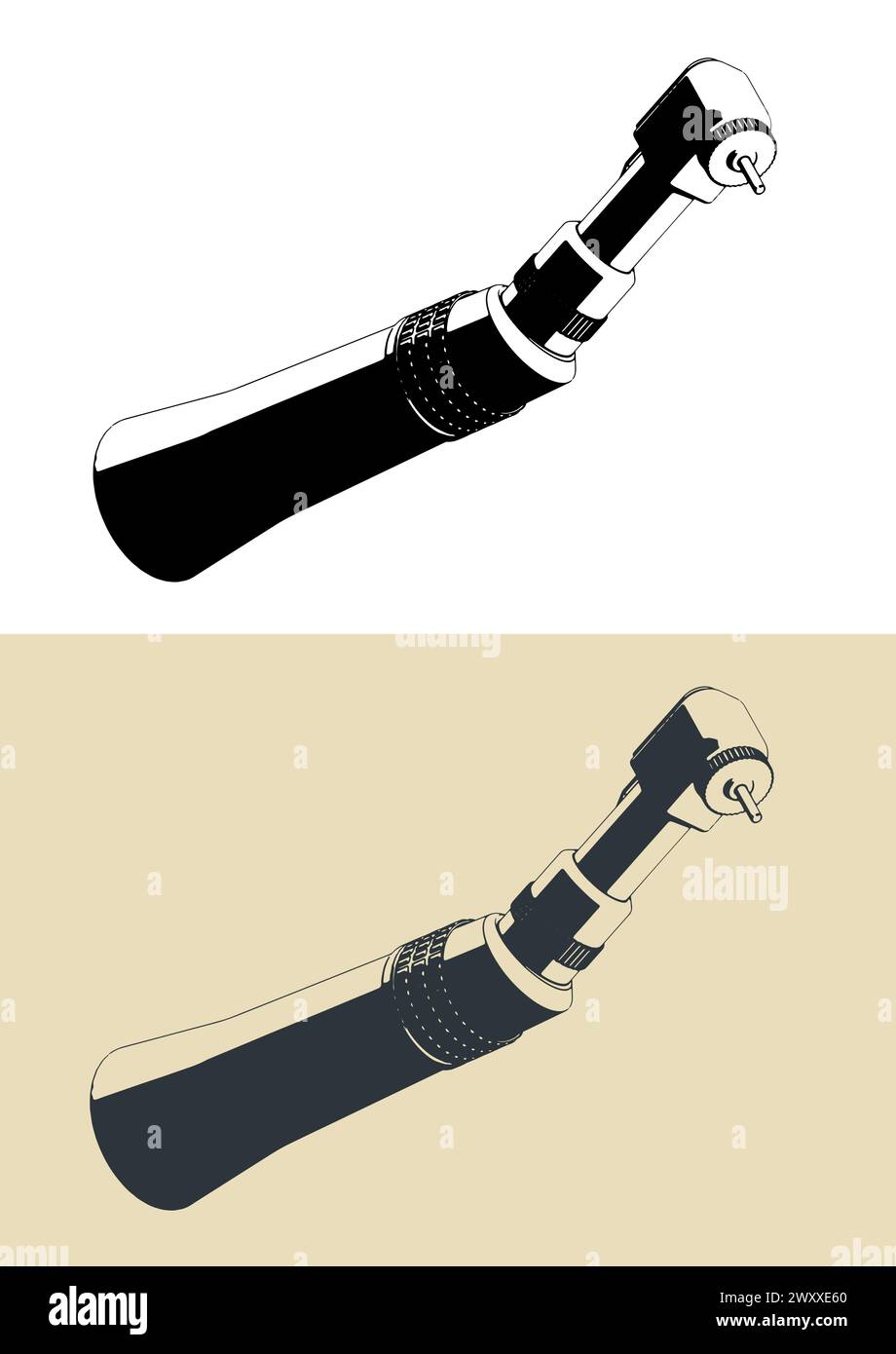 Stylized vector illustrations of contra angle handpiece Stock Vector