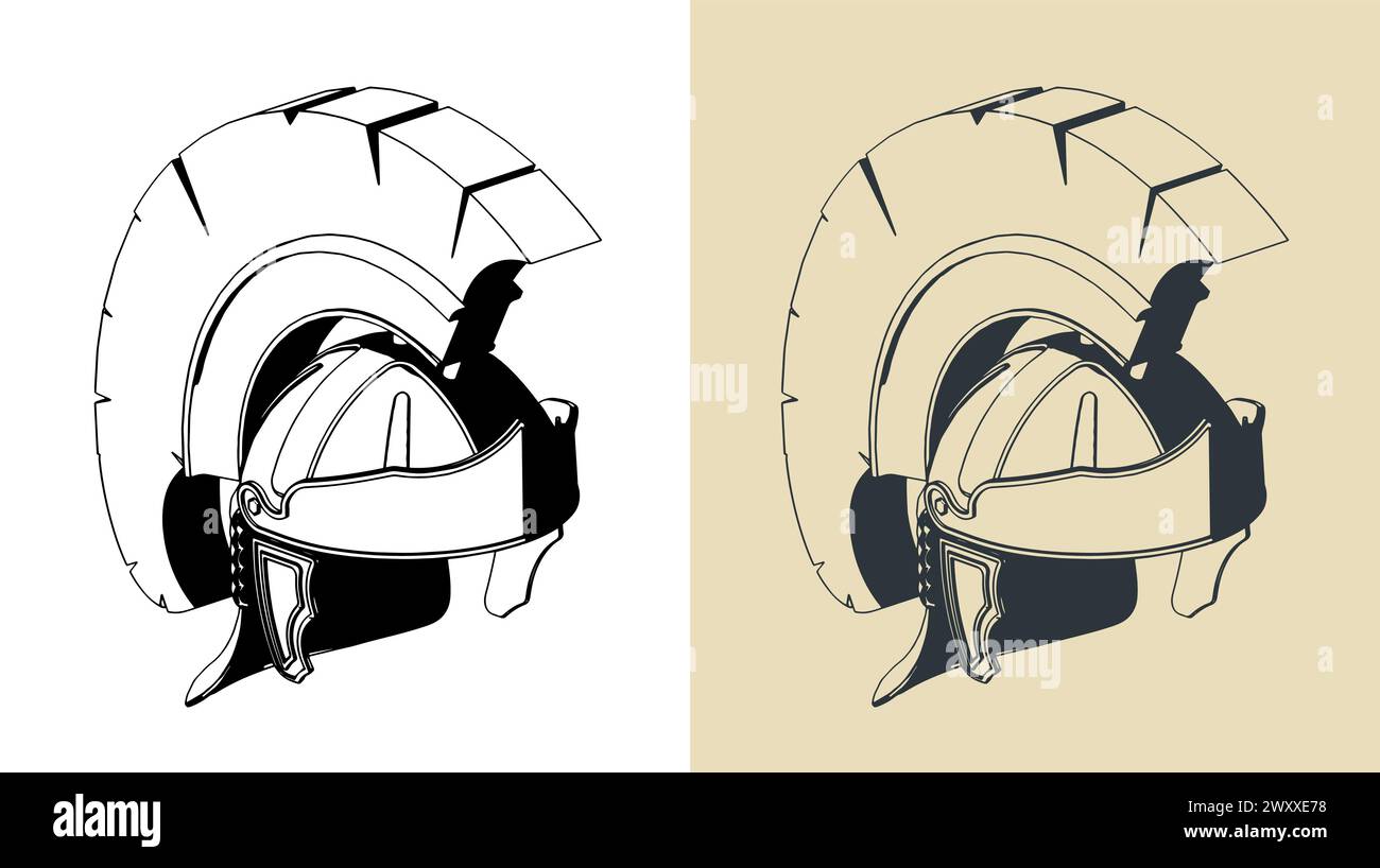 Stylized vector illustration of a Roman legionary helmet Stock Vector