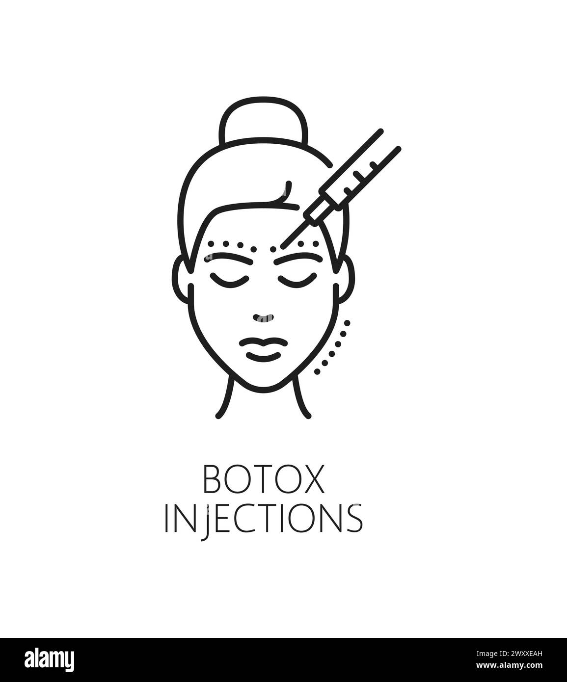 Botox injection cosmetology icon. Isolated vector linear sign of popular cosmetic procedure involves injecting a purified toxin for achieving a smoother, youthful appearance with minimal downtime Stock Vector