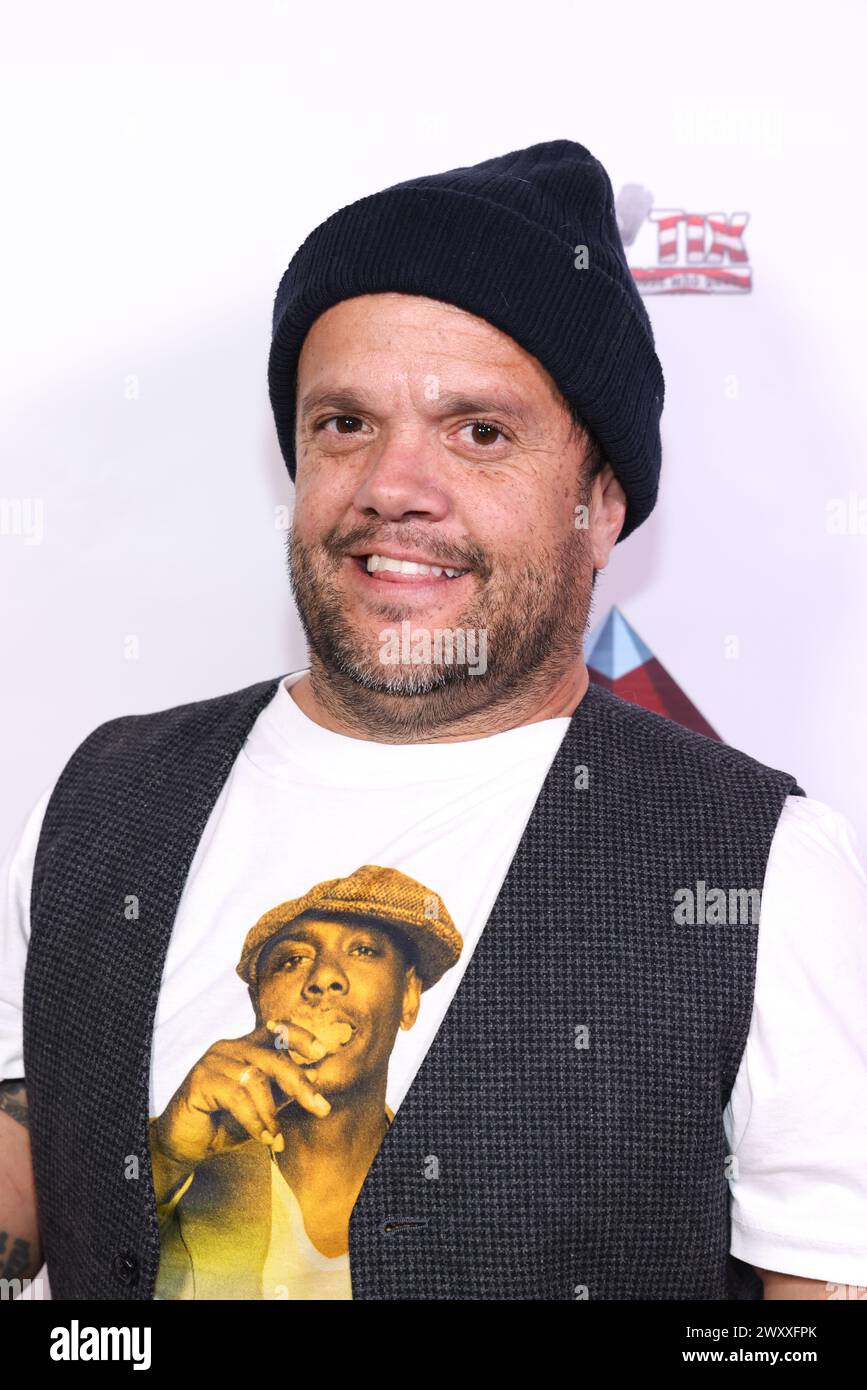 West Hollywood, California, USA. 1st April. 2024. Comedian Pancho Moler attending Lamborghini Presents Cheeky Peakey's Red Carpet Comedy at Hotel Ziggy in West Hollywood, California. Credit: Sheri Determan Stock Photo