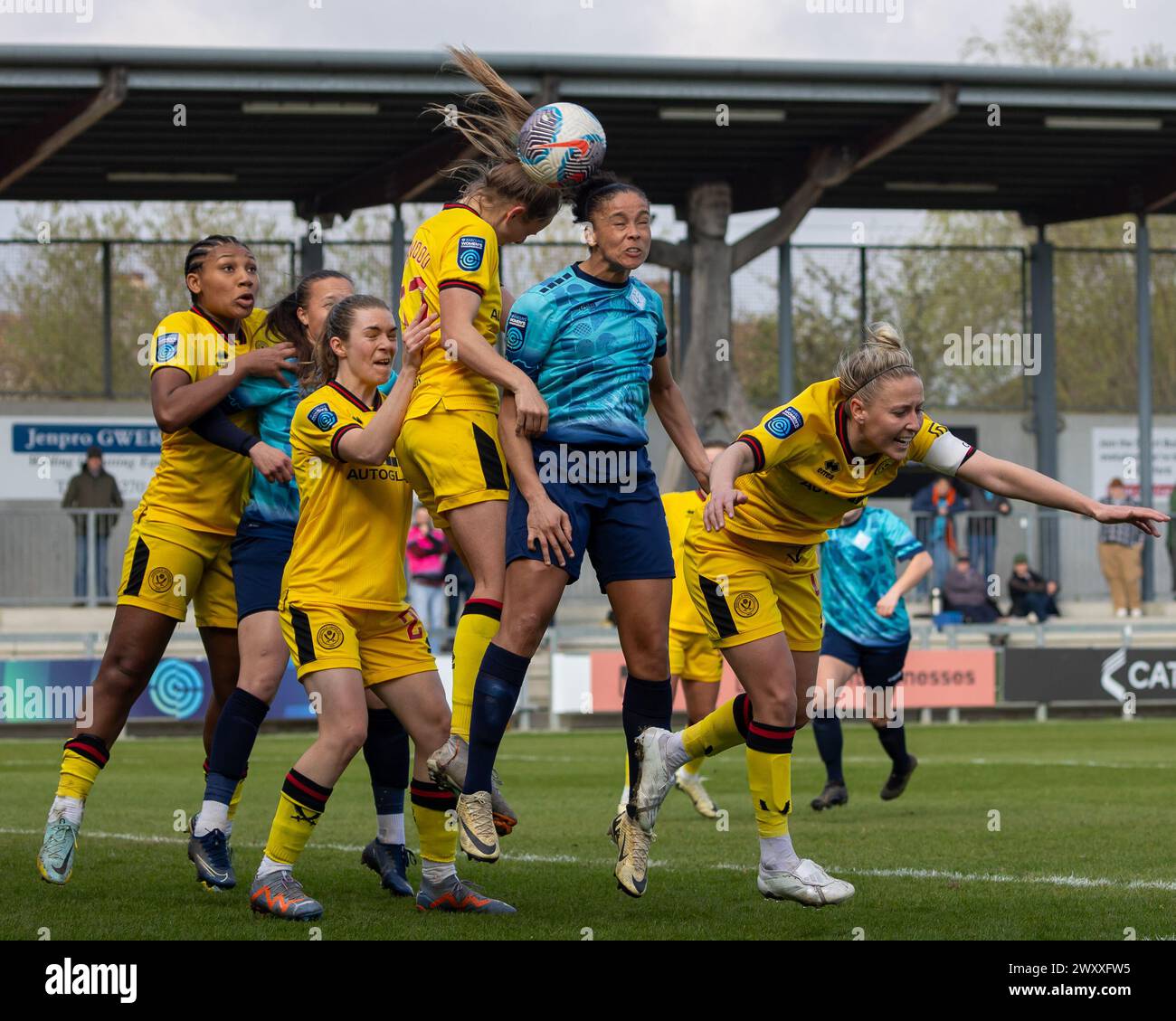 London City Lionesses against Sheffield Utd, at Princes Park, Dartford in the Barclays Womens Championship 31st March 2024 Stock Photo