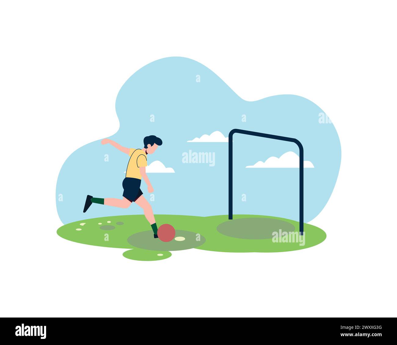 Soccer player kicking the ball to the goal. Simple flat design for active people in sport and healthy life concept. Stock Vector