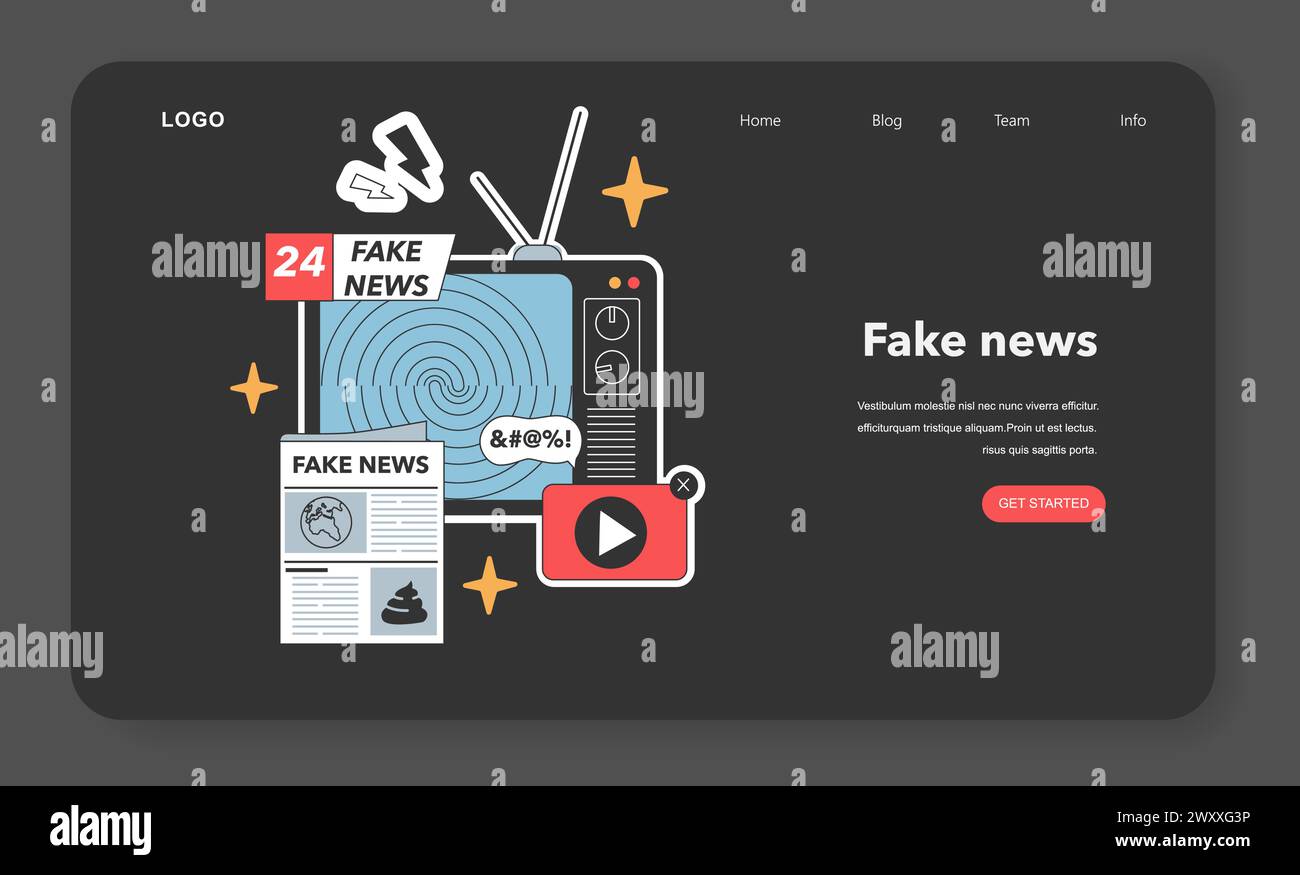 Old-fashioned television broadcasts swirling fake news, accompanied by a deceptive newspaper and misleading video icon. Flat vector illustration Stock Vector