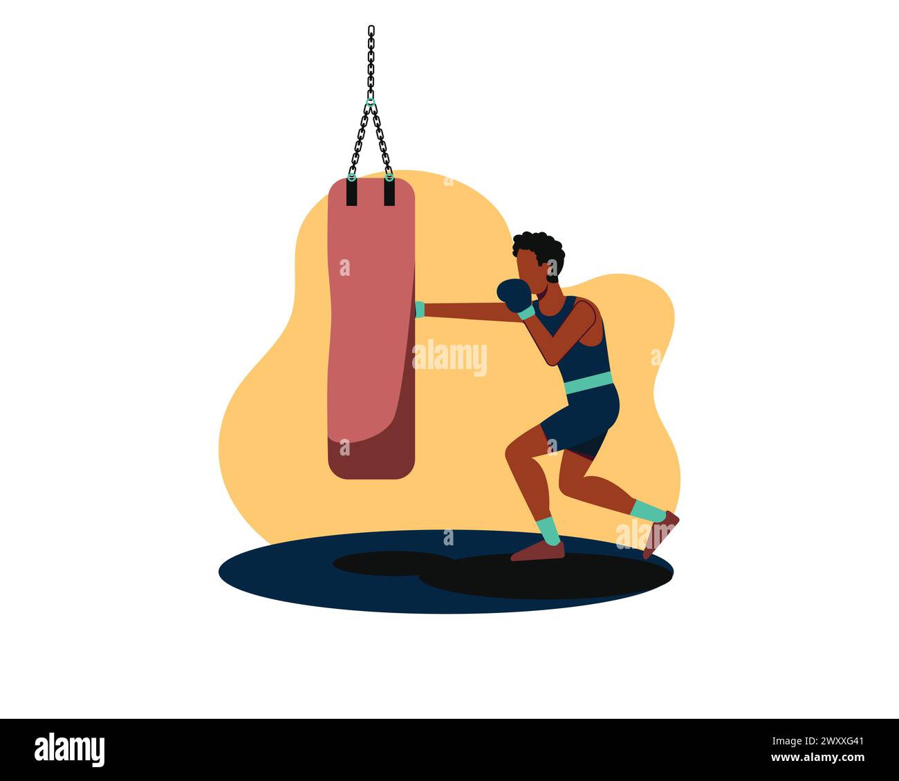 boxer man training with punching bag vector illustration design