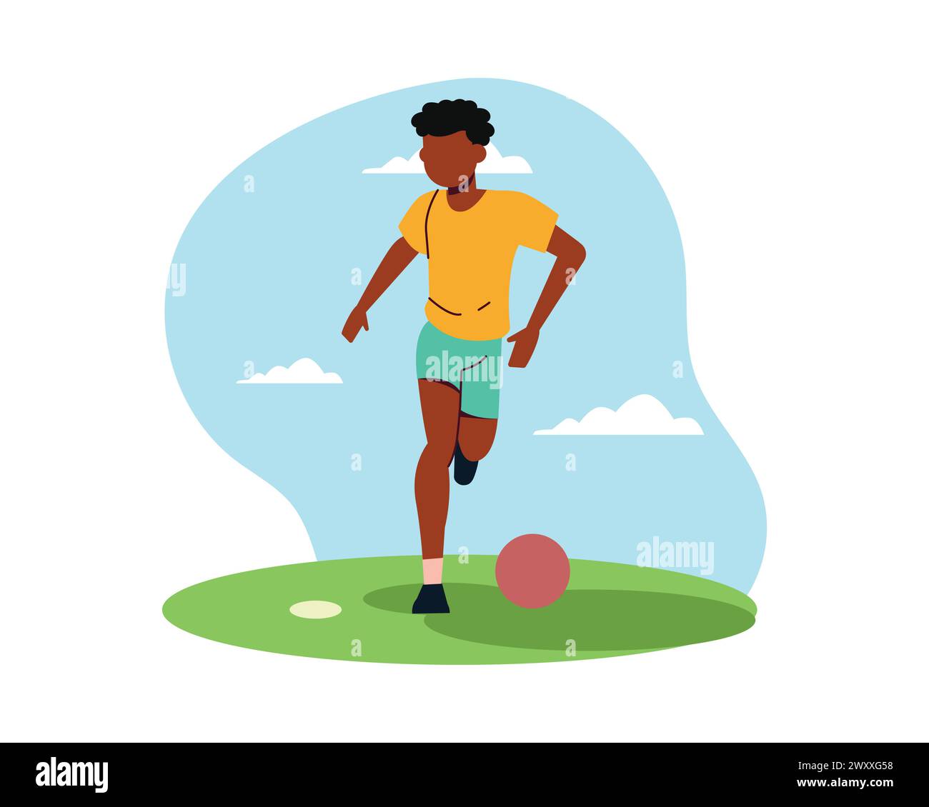 A football player dribbling a ball. Simple flat illustration for sport and leisure design vector. Active people for healthy life concept. Stock Vector