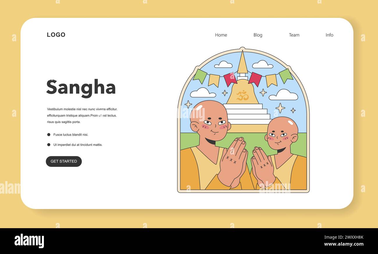 Sangha community illustration. Monks in prayer, united in faith and ...