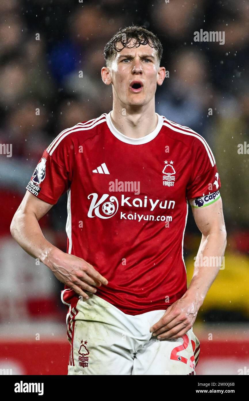 Ryan Yates of Nottingham Forest reacts during the Premier League match Nottingham Forest vs Fulham at City Ground, Nottingham, United Kingdom, 2nd April 2024  (Photo by Craig Thomas/News Images) Stock Photo