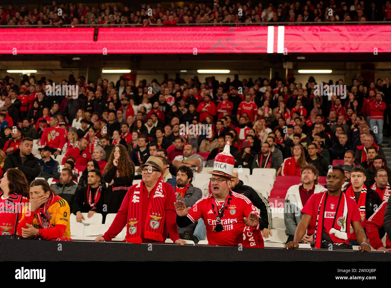 Lisbon, Portugal. 02nd Apr, 2024. Lisbon, Portugal, April 02 2024: SL Benfica supporters during the Taca de Portugal game between SL Benfica and Sporting CP at Estadio da Luz in Lisbon, Portugal. (Pedro Porru/SPP) Credit: SPP Sport Press Photo. /Alamy Live News Stock Photo