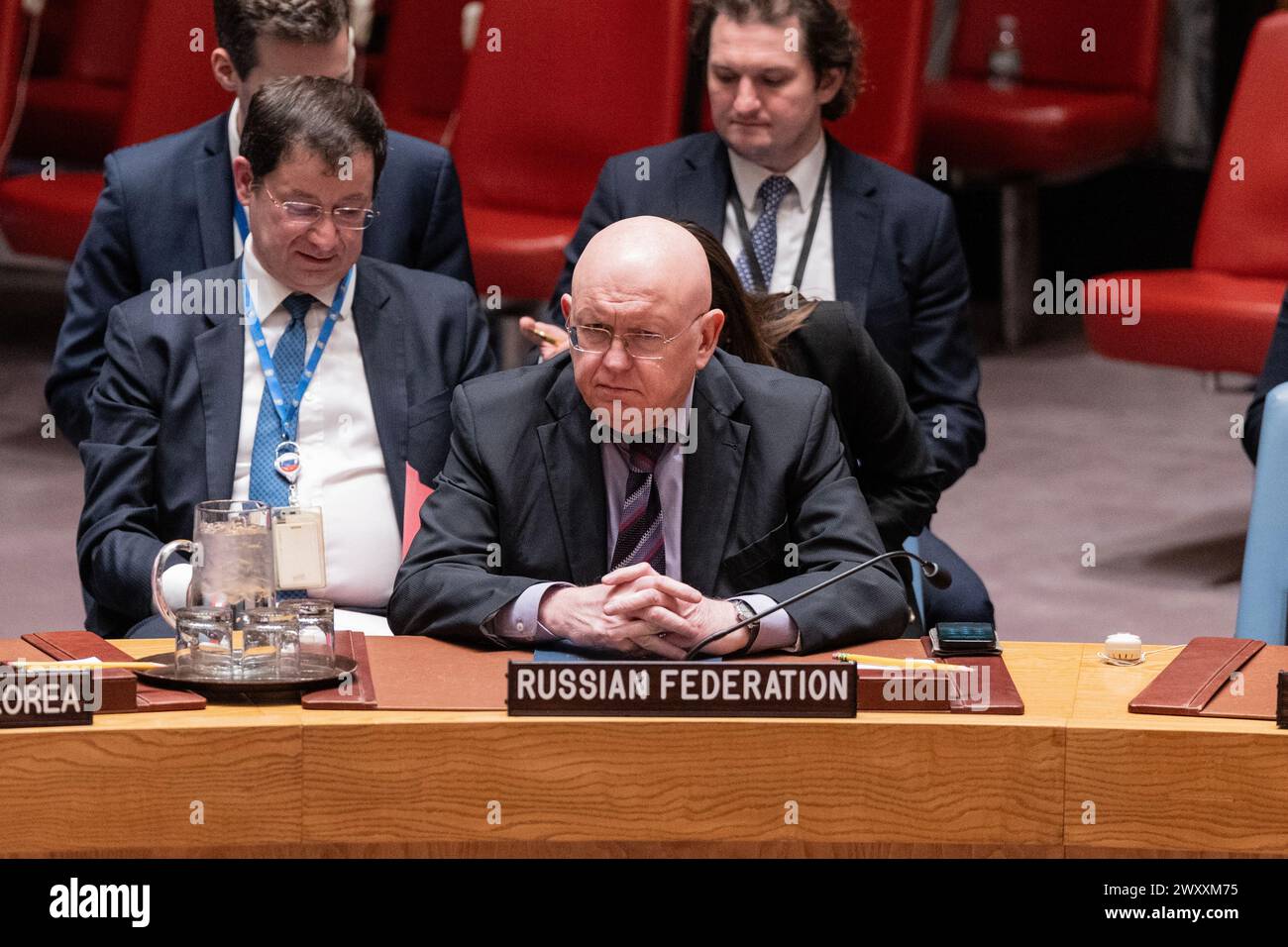 Ambassador Vassily Nebenzia of Russia attends SC meeting in New York on ...