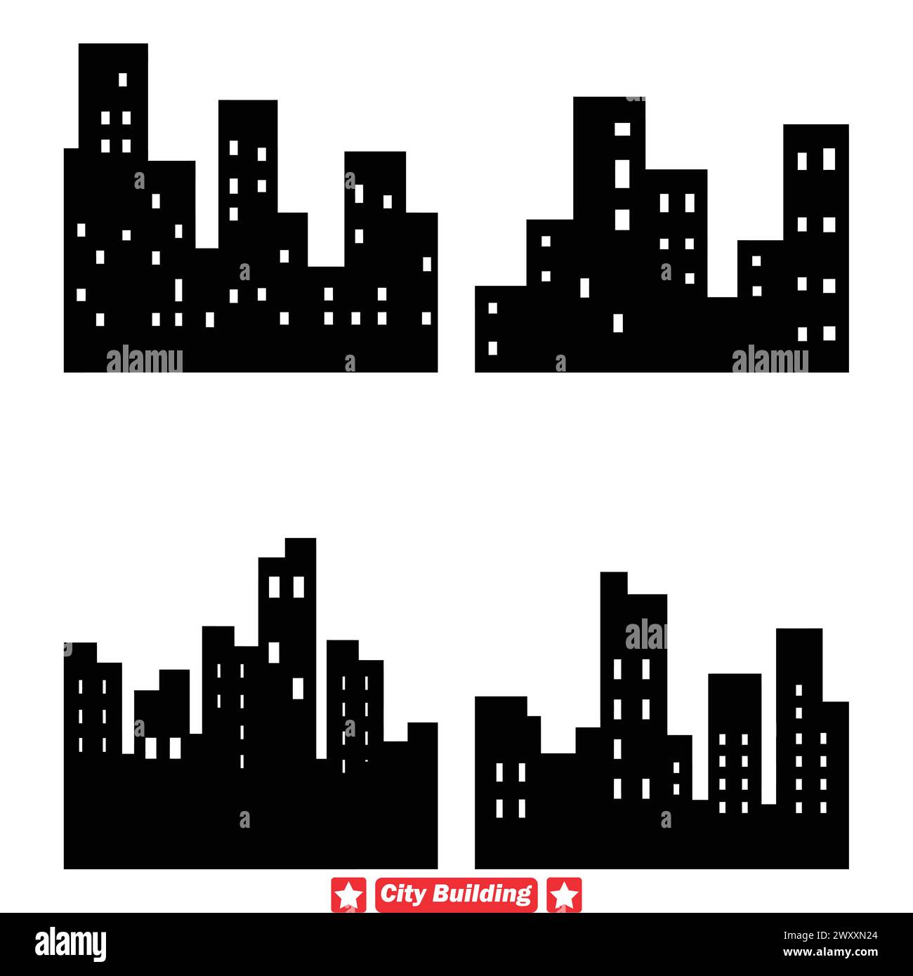 City Architecture Ensemble Vector Silhouettes for Vibrant Skylines Stock Vector