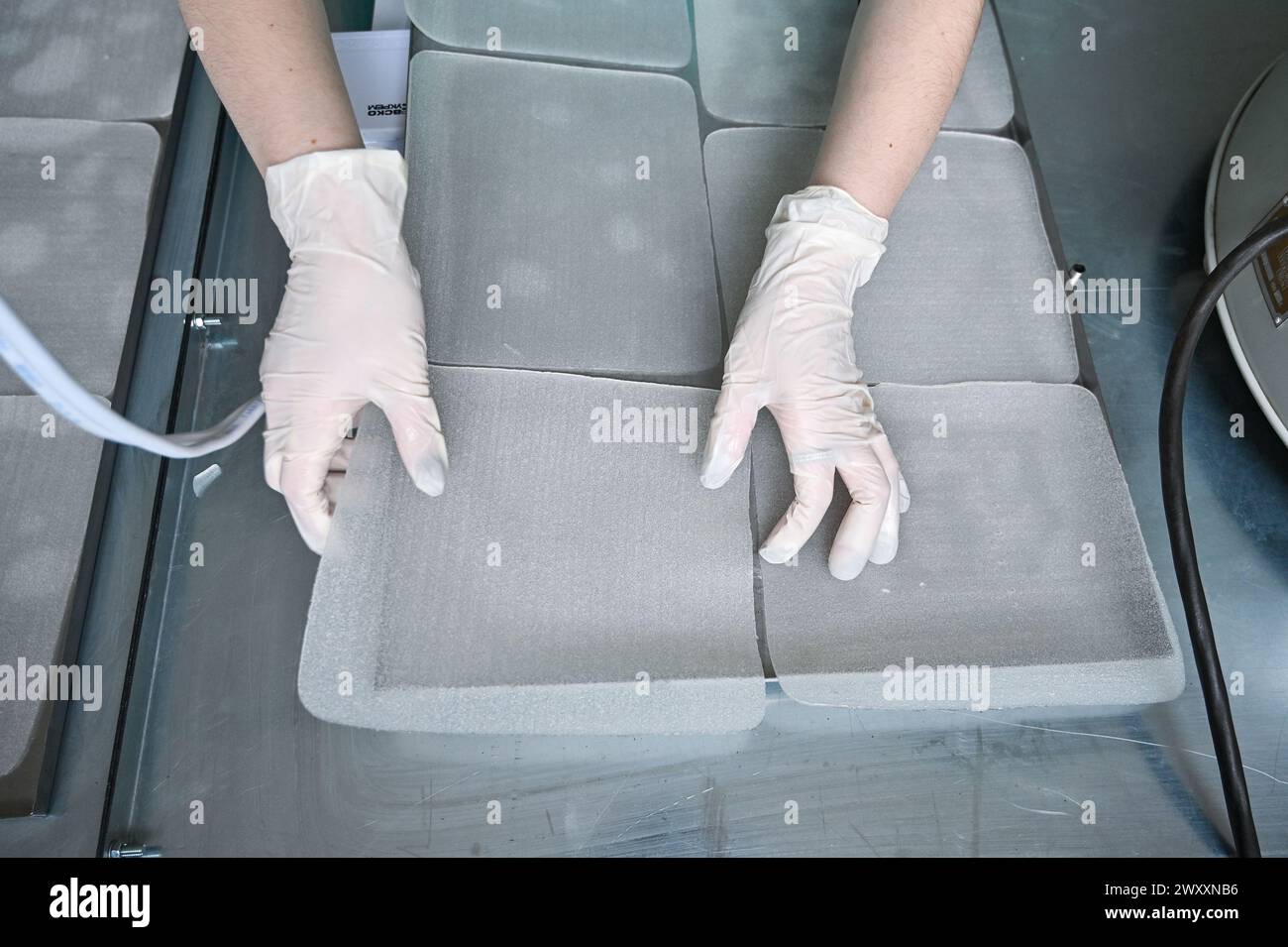 LVIV, UKRAINE APRIL 02, 2024 Sterilization of medicinal hydrogel