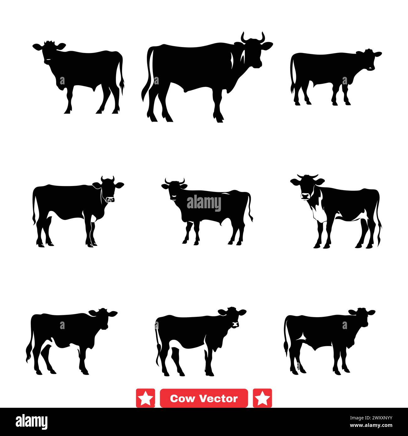 Majestic Cow Collection Elegant Silhouettes Perfect for Rustic Crafts and Country themed Projects Stock Vector