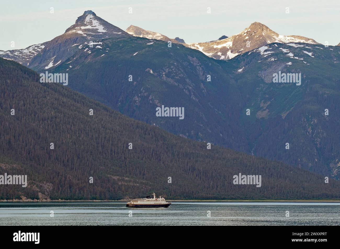 A ferry of the Alaska Marine Highway in front of high mountains, Lynn