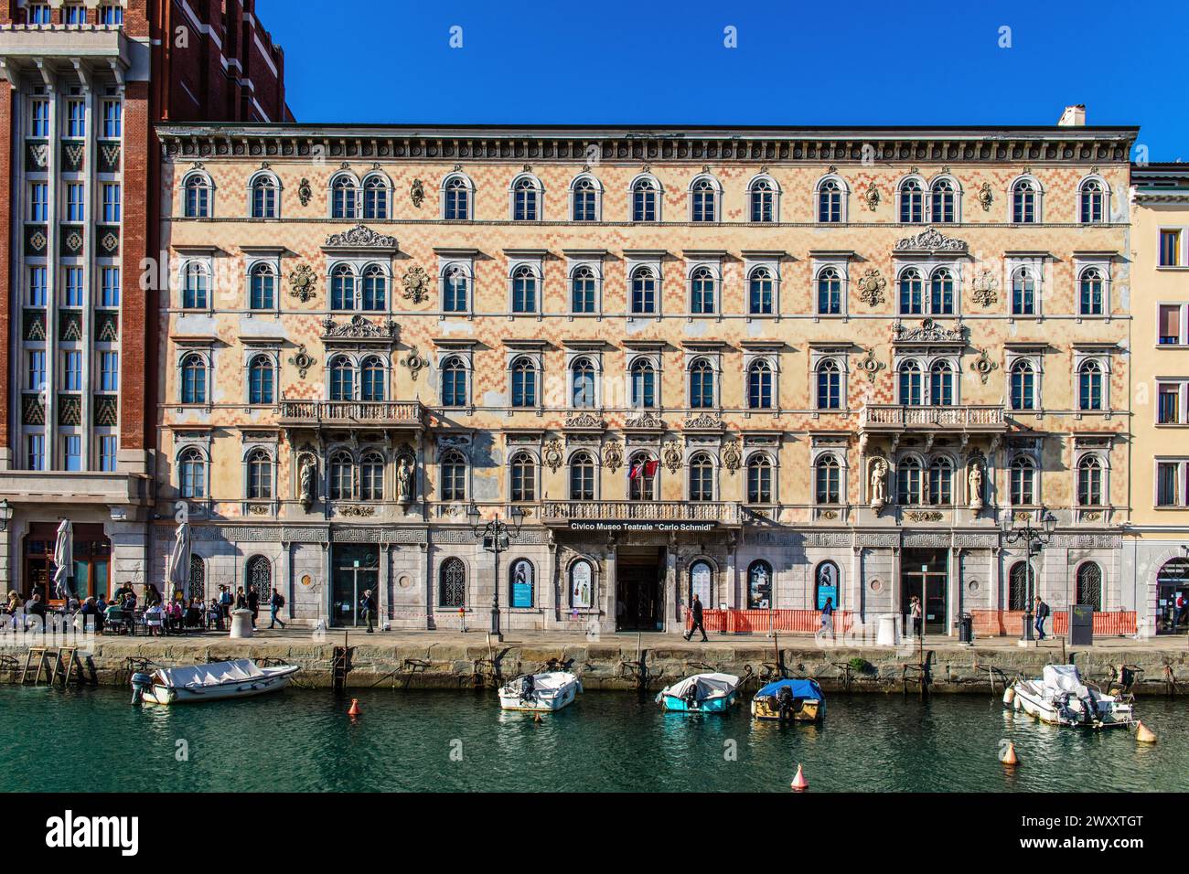 Palazzo Gopcevich, trading and residential houses of old families on the Grand Canal in the heart of Borgo Teresiano, Trieste, harbour town on the Stock Photo