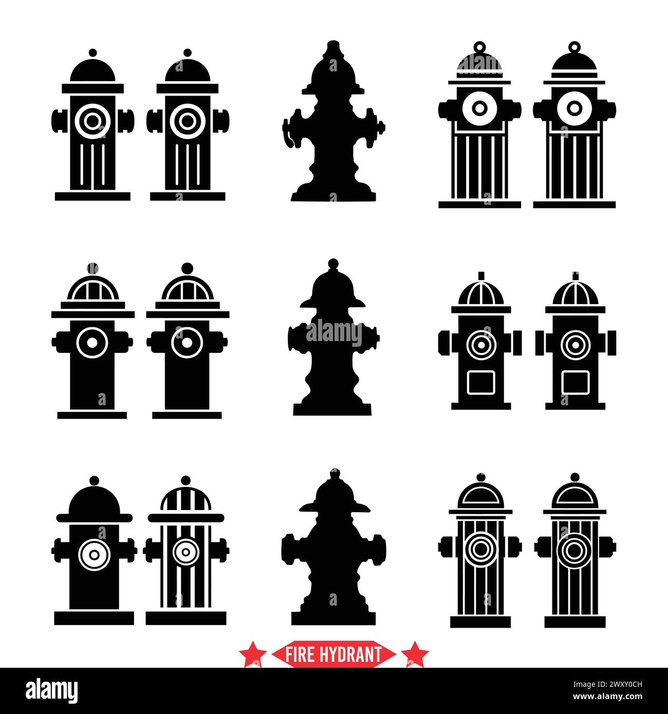 Safety First Assorted Fire Hydrant Vector Silhouettes for Emergency Preparedness and Public